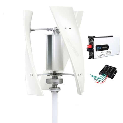 HUIZHITENGDA 6000W Wind Turbine Generator Kit, for Outdoor Courtyards 3 Blades 12V 24V 48V 220V Low Noise Solar Generator Wind Power Kit with MPPT Controller (White),12v