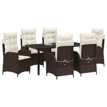 FUDUGEHMIOFWFJJ Modern 7-Piece Brown Poly Rattan Garden Dining Set with Cushions for Patio Backyard Outdoor Furniture, All-Weather Wicker Table and Chairs for Porch Deck