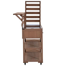 Roomfitters Garden Potting Bench with Wheels, Extra Wide Outdoor Potting Table and BBQ Prep Station, Storage Shelves, Brown