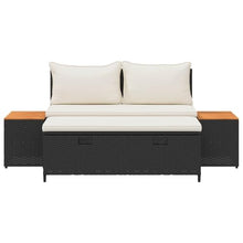 VGLQNRPT 4-Piece Outdoor Sofa Set with Storage, Patio Garden Bench Furniture with Acacia Wood Seat and Steel Frame, Modern Black Garden Seating for Backyard