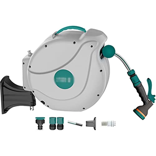 Hose Reel Cart Hose Reels for Outside Automatic Telescopic Hose Cart, Garden Hose Storage Artifact, Wall-Mounted Hose Reel, 180° Rotation (Color : Gary, Size : Hose Reel+30m Pipe)