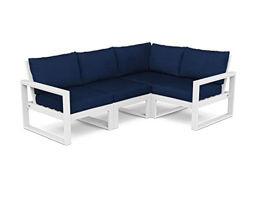 POLYWOOD® Edge 4-Piece Modular Deep Seating Set in White/Navy