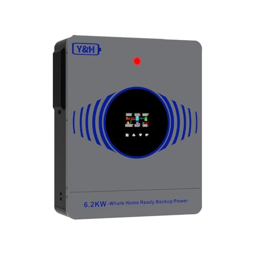 Y&H 6.2KW Hybrid Solar Inverter DC48V to AC220V, Built-in 120A MPPT Controller,8000W 27A PV Input, Battery-Free Operatio, Dual AC Output, for 48V Lead/Li Battery,On/Off Grid Home Energy Storage System