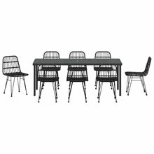 LKJVFCPW 9 Piece Outdoor Dining Set, Black Powder-Coated Steel Patio Table and 8 Chairs, Weather-Resistant Garden Furniture for Backyard Deck Entertainment