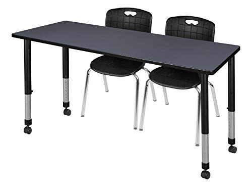 Regency Height Adjustable Mobile Classroom Table Set with Two 18" Andy Chairs Grey/Black