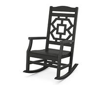 Martha Stewart by POLYWOOD Chinoiserie Outdoor Rocking Chair, Black, Durable HDPE All-Weather Patio Furniture with Decorative Lattice, Classic Porch Rocker for Deck, Garden & Backyard, Made in the USA
