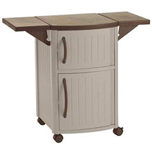 Suncast 2 Pack Outdoor Patio Grill Prep Station Cart with 2 Storage Cabinets, Light Taupe/Mocha