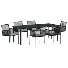 LPERTGFHU 7 Piece Garden Dining Set, Outdoor Patio Furniture with 6 Chairs and Large Table, PE Rattan and Powder-Coated Steel Frame for Backyard Lawn