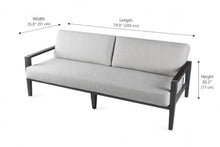Outdoor Couch Elementi Laguna Patio Sofa, 3 Seat Outdoor Patio Furniture Sofa with Aluminum Rope Wicker Frame and Sunbrella Canvas Granite 5402 Cushions, Dark Gray, 80 x 35.8 x 38.5 in