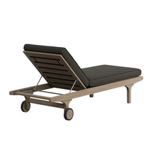 Modway Saratoga Teak Outdoor Chaise Lounge Chair in Weathered Gray Flint – Adjustable Wood Pool Lounge Chair with Wheels and Cushions
