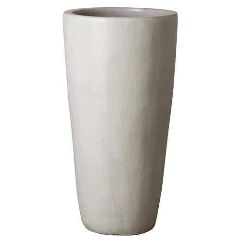 Emissary Home and Garden Tall 18.5 in. Distressed White Ceramic Round Planter (18.5 in. L x 18.5 in. W x 36 in. H) with Drainage Hole