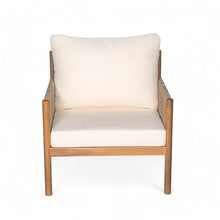 Christopher Knight Home Barris Lounge Chair Outdoor Set of 2, Patio Accent Chair, Comfy Reading Extra Seat, Wooden Frame+Rope Woven+Removable Cushion, for Garden/Backyard/Balcony/Poolside,Teak+Beige
