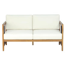 Christopher Knight Home Acacia Wood Outdoor Loveseat with Handwoven Rope Patio 2 Seater Sofa Teak Finish with Removable Beige Cushions Backyard Deck Poolside Couch