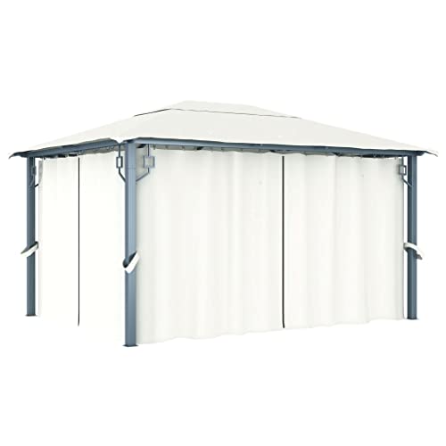 HKTMGDNG 13x10 ft Gazebo with Curtains Cream Aluminum Pavilion