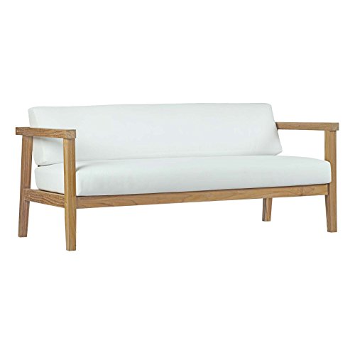 Modway Bayport Teak Wood Outdoor Patio Loveseat Natural White