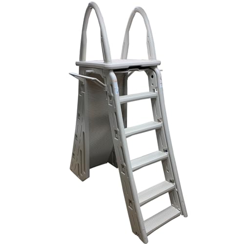 Confer Plastics 7200 Roll Guard fits Above-Ground Pool Heights from 48" to 56" A Frame Safety Ladder for Above Ground Outdoor Patio Swimming Pool Platform Ladder with Step Barrier Warm Grey