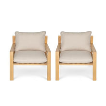 Christopher Knight Home Lita Set of 2 Patio Acacia Wood Club Chair with Cushions, Comfy Lounge Chair Outdoor, Stylish Garden Seating, Rope Weaving Back, Ideal for Porch, Backyard, Beige + Light Teak