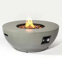 36" Propane Gas Fire Pit Table, 50,000 BTU Round Outdoor Concrete Fire Pit with Lava Rocks & Tabletop Cover for Patio, Deck, Garden & Backyard – Gray with White Accents