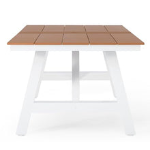 Costaelm Rectangle Patio Table, 8-Person Backyard Table 90" HDPE Dining Table with Umbrella Hole and Metal Frame for Outside, Garden, Poolside, Deck, Porch, Balcony, Teak
