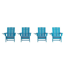 Flash Furniture Halifax Adirondack Chairs Set of 4 with Cup Holders, Weather Resistant Poly Resin Blue