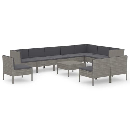 RJPLMFV 11 Piece Patio Lounge Set with Cushions Gray PE Rattan