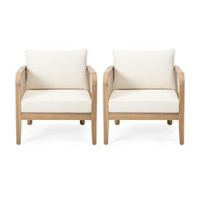 Merax Outdoor Acacia Wood Patio Club Chair Set of 2 Conversation Set with Waterproof Thick Cushion Deep Seating for Porch,Garden,Backyard