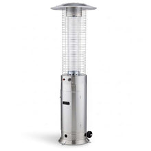46,000 BTU Stainless Steel Round Commercial Propane Outdoor Patio Heater with Glass Flame Tube and Protective Mesh – Freestanding Portable Design with Wheels for Patio, Deck, Restaurant, Events