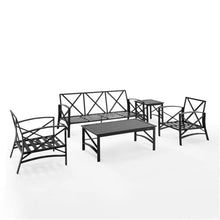 Afuera Living 5-Piece Outdoor Sofa Set, Steel Metal, Mist Green/Oil Rubbed Bronze Finish, Weatherproof Solution-Dyed Cushions, Slatted Tables, Seating for 5, Patio Furniture for Garden or Deck