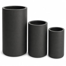 Set of 3 Tall Cylinder Polystone Indoor/Outdoor Planters, Black