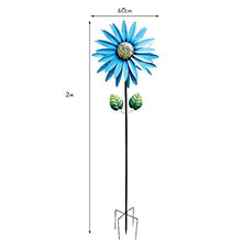 GenSDH Outdoor Patio Decor, Flower Garden Wind Spinner Large Metal Decor Wind Sculpture for Yard Garden Ornament Windmill Spike,Yellow 2M,Blue 2m