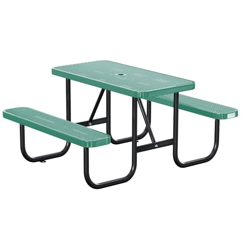 Metal Picnic Tables, Commercial Rectangular Picnic Table and 2 Benches Set