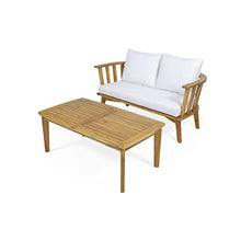 Christopher Knight Home Helena Outdoor Wooden Loveseat and Coffee Table Set, White and Teak Finish