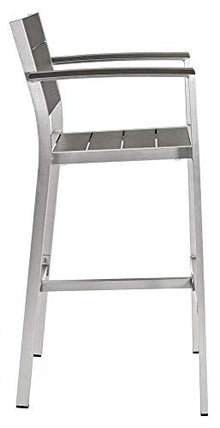 Modway Shore Aluminum Outdoor Patio Two Bar Stools in Silver Gray