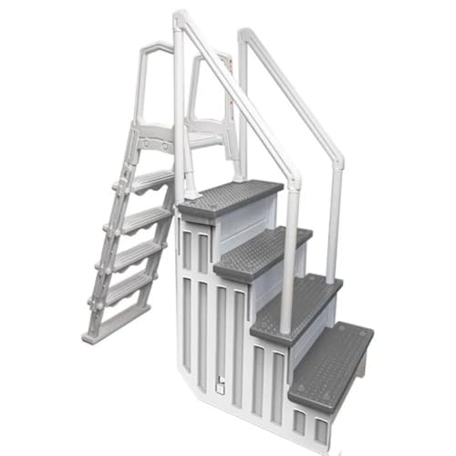 White w/Grey Steps and Flip-Up Swimming Pool Ladder for Aqua Select