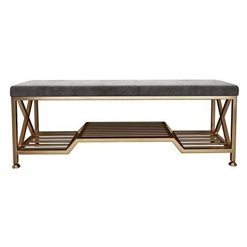 Footstools / Ottomans Shoe Stool Entrance 2 Tier Shoe Rack Storage Bench with Upholstered Seat Metal Frame for Living Room Bedroom Corridor living Room Corridor Bench Shoe Stool ( Color : Brass , Size