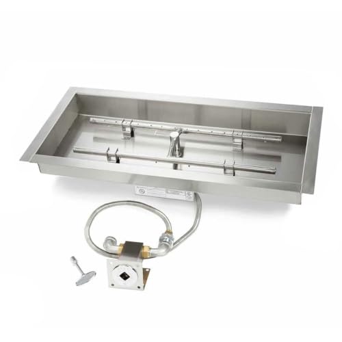 HPC Fire Match Light Gas Fire Pit Kit, 24x12-Inch Pan, 18x6-Inch Burner