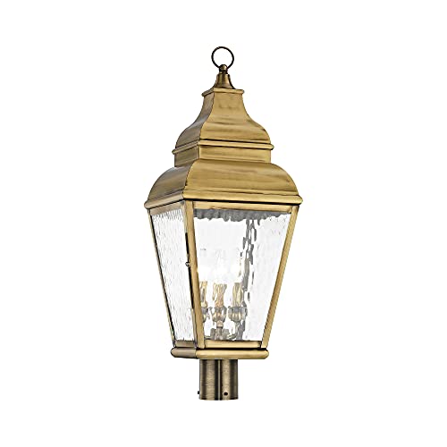 Livex Exeter Collection 2606-01 Transitional Three Light Post-Top Lantern Antique Brass