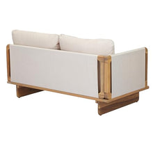 Merax Acacia Wood Outdoor Patio 105 Inch Loveseat Sofa with Cushions, Large 4-Seater Sofa Daybed for Backyard, Lawn, Deck, Balcony, Water Repellent Fabric, 400 lbs Capacity, Light Teak +Beige
