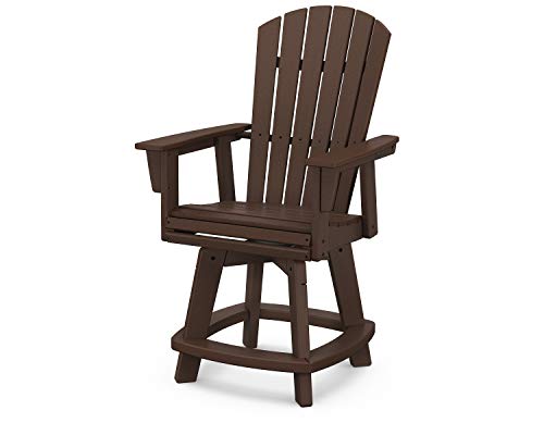 POLYWOOD® Nautical Curveback Adirondack Swivel Counter Chair in Mahogany