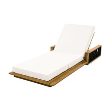 Merax Patio Chaise Lounge Set of 4, Acacia Wood Outdoor Reclining Chairs with 4-Position Adjustable Backrest, 4-Piece Sunbathing Recliner & 4" Thick Triple-fold Cushion for Poolside, Garden, Beige