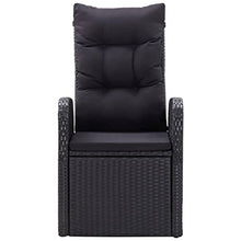 LKJephalotrope 7-Piece Patio Dining Set, Outdoor PE Rattan Wicker Dining Table and 6 Reclining Chairs with Cushions, Steel Frame Garden Furniture Set for Backyard and Porch, Black