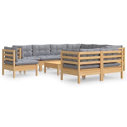 HGKMBRY 10 Piece Grey Modular Garden Lounge Set with Weather-Resistant Cushions for Outdoor Comfort and Patio Seating