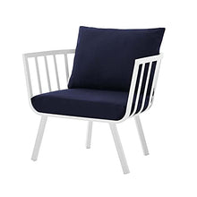 Lounge Sectional Sofa Chair Set, Aluminum, Metal, White Blue Navy, Modern, Outdoor Patio Cafe Bistro