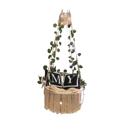 Macrame Hammock Swing Chair, Ecru, One Size, Handmade Cotton Rope, 23.6 x 31.5 in Seat/Back, 220.5 lb Capacity, Scandinavian Style, Includes Steel Anchor & Hook