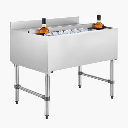 VEVOR Commercial Ice Bin, 134.7 Qt Max Capacity, 36 x 24 x 33 Inch Stainless Steel Ice Chest with Sliding Lid, 24H Long-Lasting Insulation, Cooler Cart Cocktail Unit for Bar Restaurant Pub, NSF