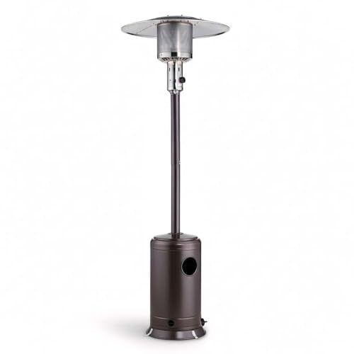 Brown Steel Propane Patio Heater 47,000 BTU – Portable Outdoor Gas Heater with Round Reflector & Stainless Steel Burner for Backyard, Restaurant, Bar, Deck, Poolside, Garden, Outdoor Events
