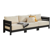 Alaterre Furniture Barton 3 Seater Outdoor Patio Sofa - Weather-Resistant Eucalyptus Wood Outdoor Couch with Thick Cream Cushions - Modern Outdoor Furniture for Patio, Porch, or Deck (Black)