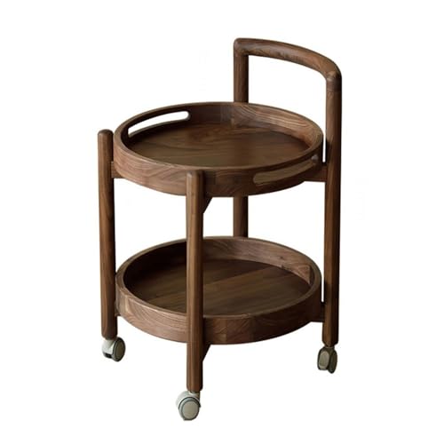 DINBOZ26X Living Room Table Wheeled Wooden Sofa Side Table Movable Small Round Retro Minimalist Trolley Storage Shelf Outdoor Side Table(Large)