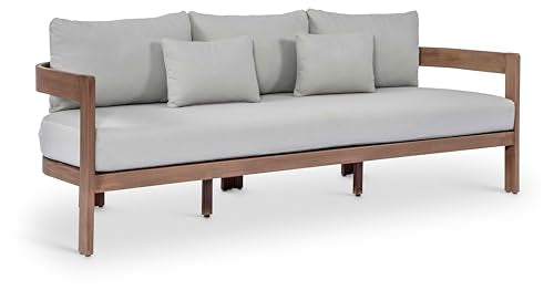 Meridian Furniture 396Grey-S Newport Collection Modern | Contemporary Outdoor Patio Sofa with Acacia Wood, Thermowood Treatment, Cover Included, Water Resistant, 86.75" W x 30.25" D x 33.25" H, Grey