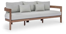 Meridian Furniture 396Grey-S Newport Collection Modern | Contemporary Outdoor Patio Sofa with Acacia Wood, Thermowood Treatment, Cover Included, Water Resistant, 86.75" W x 30.25" D x 33.25" H, Grey